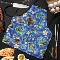 Hawaiian Island Shapes-Iconic Landscape Apron with Plumeria and Palaka Blue Color LT03 Blue - Polynesian Pride