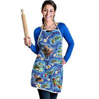 Hawaiian Island Shapes-Iconic Landscape Apron with Plumeria and Palaka Blue Color LT03 - Polynesian Pride