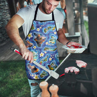 Hawaiian Island Shapes-Iconic Landscape Apron with Plumeria and Palaka Blue Color LT03 - Polynesian Pride