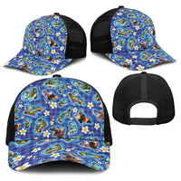Hawaiian Island Shapes-Iconic Landscape Baseball Net Cap with Plumeria and Palaka Blue Color LT03 - Polynesian Pride