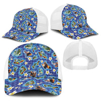 Hawaiian Island Shapes-Iconic Landscape Baseball Net Cap with Plumeria and Palaka Blue Color LT03 - Polynesian Pride