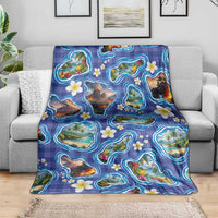 Hawaiian Island Shapes-Iconic Landscape Blanket with Plumeria and Palaka Blue Color LT03 - Polynesian Pride