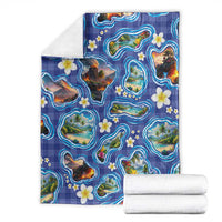Hawaiian Island Shapes-Iconic Landscape Blanket with Plumeria and Palaka Blue Color LT03 - Polynesian Pride