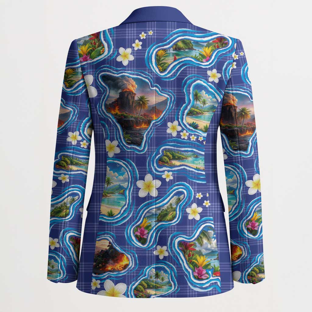 Hawaiian Island Shapes-Iconic Landscape Blazer with Plumeria and Palaka Blue Color LT03 - Polynesian Pride