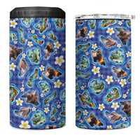 Hawaiian Island Shapes-Iconic Landscape 4 in 1 Can Cooler Tumbler with Plumeria and Palaka Blue Color