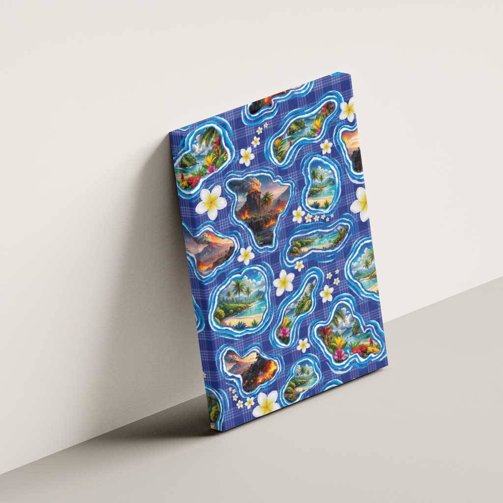 Hawaiian Island Shapes-Iconic Landscape Canvas Wall Art with Plumeria and Palaka Blue Color LT03 - Polynesian Pride