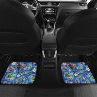 Hawaiian Island Shapes-Iconic Landscape Car Mats with Plumeria and Palaka Blue Color LT03 Set 2pcs - Back Blue - Polynesian Pride