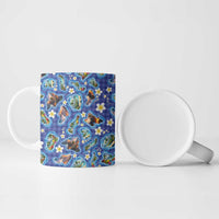 Hawaiian Island Shapes-Iconic Landscape Ceramic Mug with Plumeria and Palaka Blue Color LT03 - Polynesian Pride