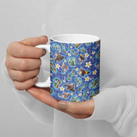 Hawaiian Island Shapes-Iconic Landscape Ceramic Mug with Plumeria and Palaka Blue Color LT03 - Polynesian Pride