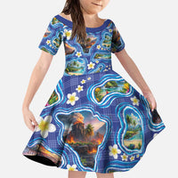 Hawaiian Island Shapes-Iconic Landscape Family Matching Off Shoulder Maxi Dress and Hawaiian Shirt with Plumeria and Palaka Blue Color