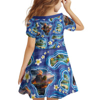 Hawaiian Island Shapes-Iconic Landscape Family Matching Off Shoulder Maxi Dress and Hawaiian Shirt with Plumeria and Palaka Blue Color
