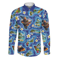 Hawaiian Island Shapes-Iconic Landscape Family Matching Summer Maxi Dress and Hawaiian Shirt with Plumeria and Palaka Blue Color