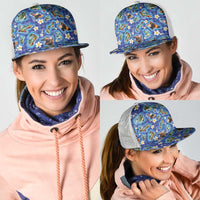 Hawaiian Island Shapes-Iconic Landscape Mesh Trucker Cap with Plumeria and Palaka Blue Color