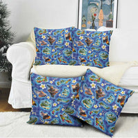 Hawaiian Island Shapes-Iconic Landscape Pillow Cover with Plumeria and Palaka Blue Color LT03 - Polynesian Pride