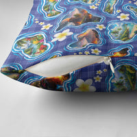 Hawaiian Island Shapes-Iconic Landscape Pillow Cover with Plumeria and Palaka Blue Color LT03 - Polynesian Pride