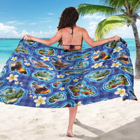 Hawaiian Island Shapes-Iconic Landscape Sarong with Plumeria and Palaka Blue Color LT03 - Polynesian Pride