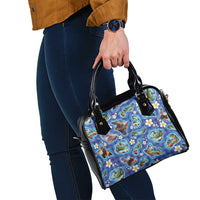 Hawaiian Island Shapes-Iconic Landscape Shoulder Handbag with Plumeria and Palaka Blue Color LT03 - Polynesian Pride