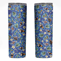 Hawaiian Island Shapes-Iconic Landscape Skinny Tumbler with Plumeria and Palaka Blue Color