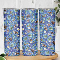 Hawaiian Island Shapes-Iconic Landscape Skinny Tumbler with Plumeria and Palaka Blue Color