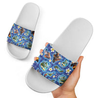 Hawaiian Island Shapes-Iconic Landscape Slide Sandals with Plumeria and Palaka Blue Color LT03 - Polynesian Pride