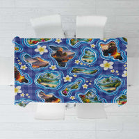 Hawaiian Island Shapes-Iconic Landscape Tablecloth with Plumeria and Palaka Blue Color LT03 Blue - Polynesian Pride