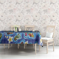 Hawaiian Island Shapes-Iconic Landscape Tablecloth with Plumeria and Palaka Blue Color LT03 - Polynesian Pride