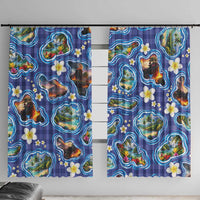 Hawaiian Island Shapes-Iconic Landscape Window Curtain with Plumeria and Palaka Blue Color LT03 With Hooks Blue - Polynesian Pride