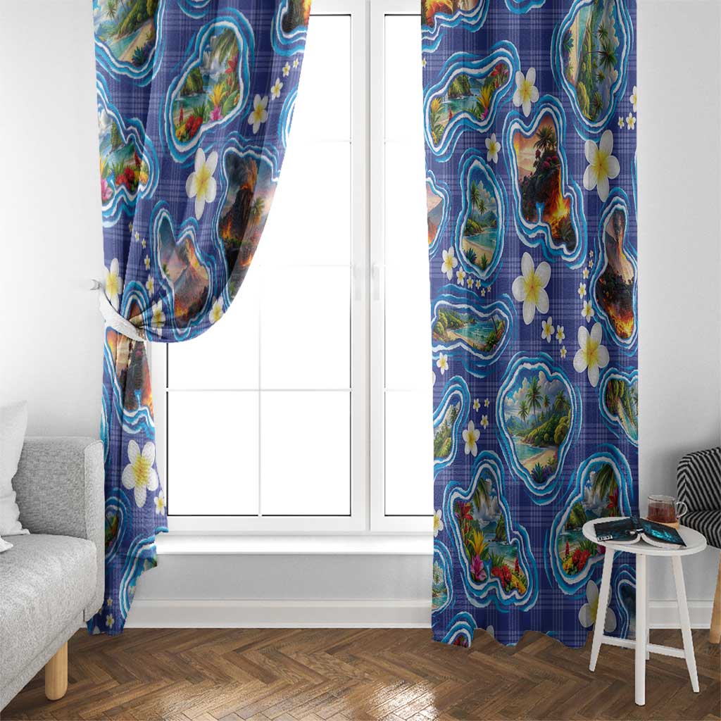 Hawaiian Island Shapes-Iconic Landscape Window Curtain with Plumeria and Palaka Blue Color LT03 - Polynesian Pride