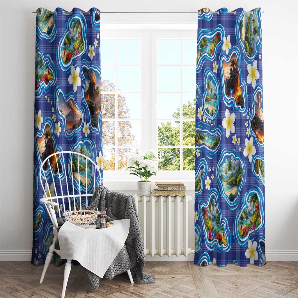 Hawaiian Island Shapes-Iconic Landscape Window Curtain with Plumeria and Palaka Blue Color LT03 - Polynesian Pride