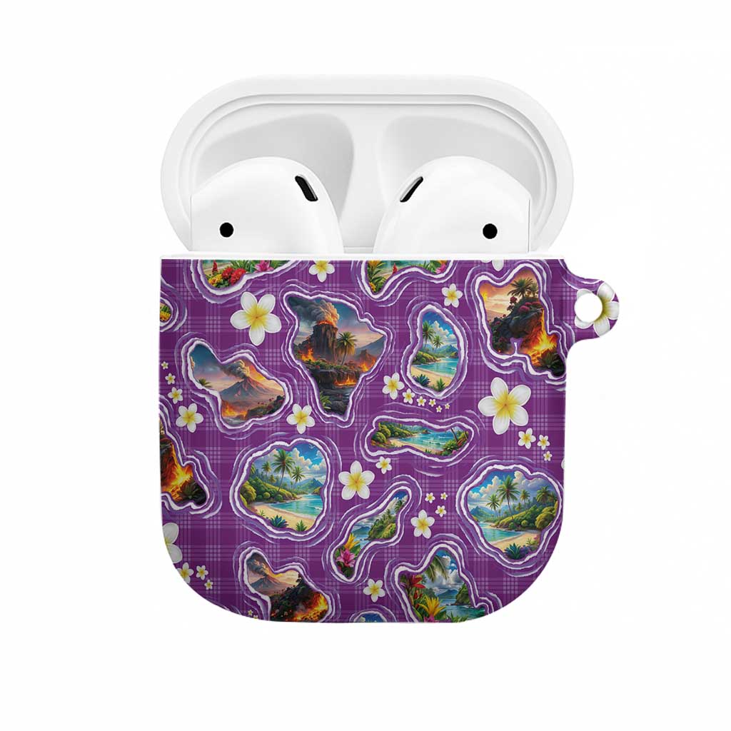 Hawaiian Island Shapes-Iconic Landscape AirPods Case with Plumeria and Palaka Purple Color