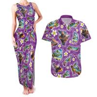 Hawaiian Island Shapes-Iconic Landscape Couples Matching Tank Maxi Dress and Hawaiian Shirt with Plumeria and Palaka Purple Color