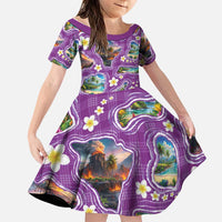 Hawaiian Island Shapes-Iconic Landscape Family Matching Puletasi and Hawaiian Shirt with Plumeria and Palaka Purple Color