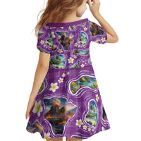 Hawaiian Island Shapes-Iconic Landscape Family Matching Puletasi and Hawaiian Shirt with Plumeria and Palaka Purple Color