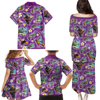 Hawaiian Island Shapes-Iconic Landscape Family Matching Puletasi and Hawaiian Shirt with Plumeria and Palaka Purple Color