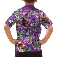 Hawaiian Island Shapes-Iconic Landscape Family Matching Summer Maxi Dress and Hawaiian Shirt with Plumeria and Palaka Purple Color