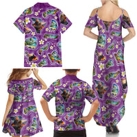 Hawaiian Island Shapes-Iconic Landscape Family Matching Summer Maxi Dress and Hawaiian Shirt with Plumeria and Palaka Purple Color