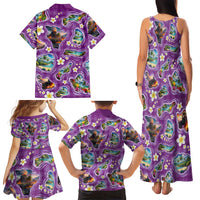 Hawaiian Island Shapes-Iconic Landscape Family Matching Tank Maxi Dress and Hawaiian Shirt with Plumeria and Palaka Purple Color