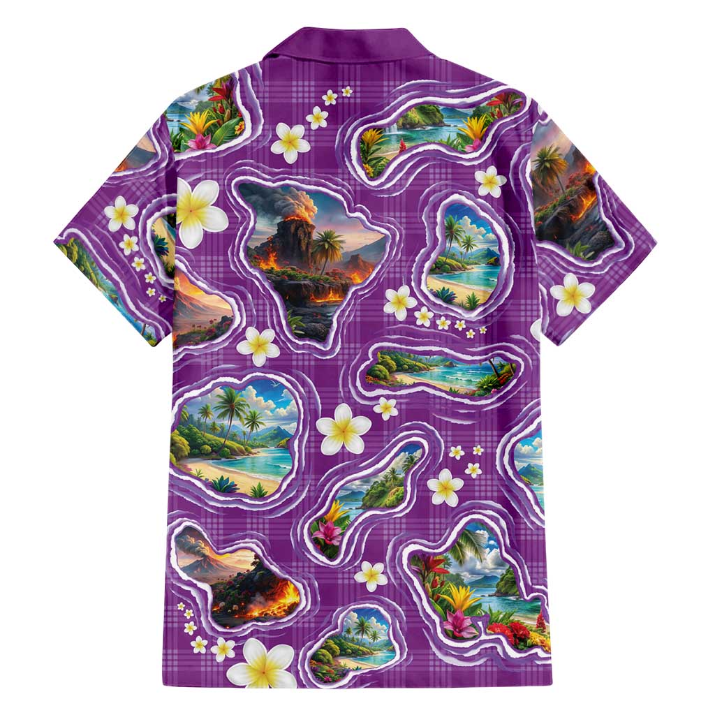 Hawaiian Island Shapes-Iconic Landscape Family Matching Tank Maxi Dress and Hawaiian Shirt with Plumeria and Palaka Purple Color