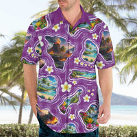 Hawaiian Island Shapes-Iconic Landscape Hawaiian Shirt with Plumeria and Palaka Purple Color