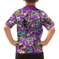 Hawaiian Island Shapes-Iconic Landscape Hawaiian Shirt with Plumeria and Palaka Purple Color