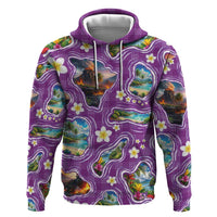Hawaiian Island Shapes-Iconic Landscape Hoodie with Plumeria and Palaka Purple Color