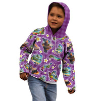 Hawaiian Island Shapes-Iconic Landscape Kid Hoodie with Plumeria and Palaka Purple Color