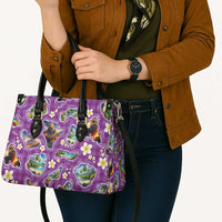 Hawaiian Island Shapes-Iconic Landscape Leather Bag with Plumeria and Palaka Purple Color LT03 - Polynesian Pride
