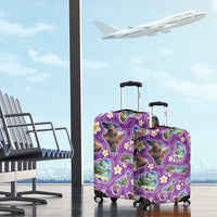 Hawaiian Island Shapes-Iconic Landscape Luggage Cover with Plumeria and Palaka Purple Color