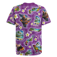 Hawaiian Island Shapes-Iconic Landscape Rugby Jersey with Plumeria and Palaka Purple Color