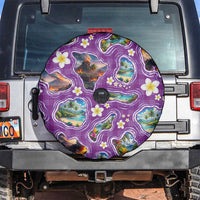 Hawaiian Island Shapes-Iconic Landscape Spare Tire Cover with Plumeria and Palaka Purple Color