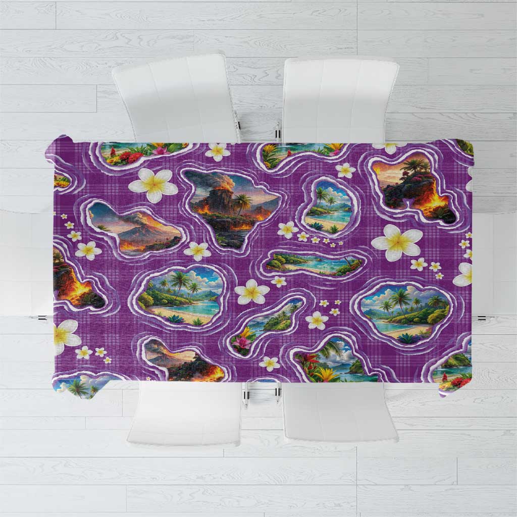 Hawaiian Island Shapes-Iconic Landscape Tablecloth with Plumeria and Palaka Purple Color LT03 Purple - Polynesian Pride