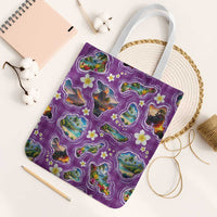 Hawaiian Island Shapes-Iconic Landscape Tote Bag with Plumeria and Palaka Purple Color