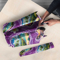 Hawaiian Island Shapes-Iconic Landscape Umbrella with Plumeria and Palaka Purple Color