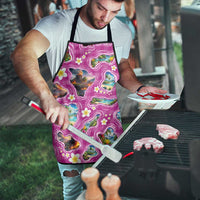 Hawaiian Island Shapes-Iconic Landscape Apron with Plumeria and Palaka Pink Color LT03 - Polynesian Pride
